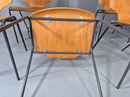 10 Vintage Stacking Chairs Industrial Danish Design Bent Ply Retro MCM EB12658