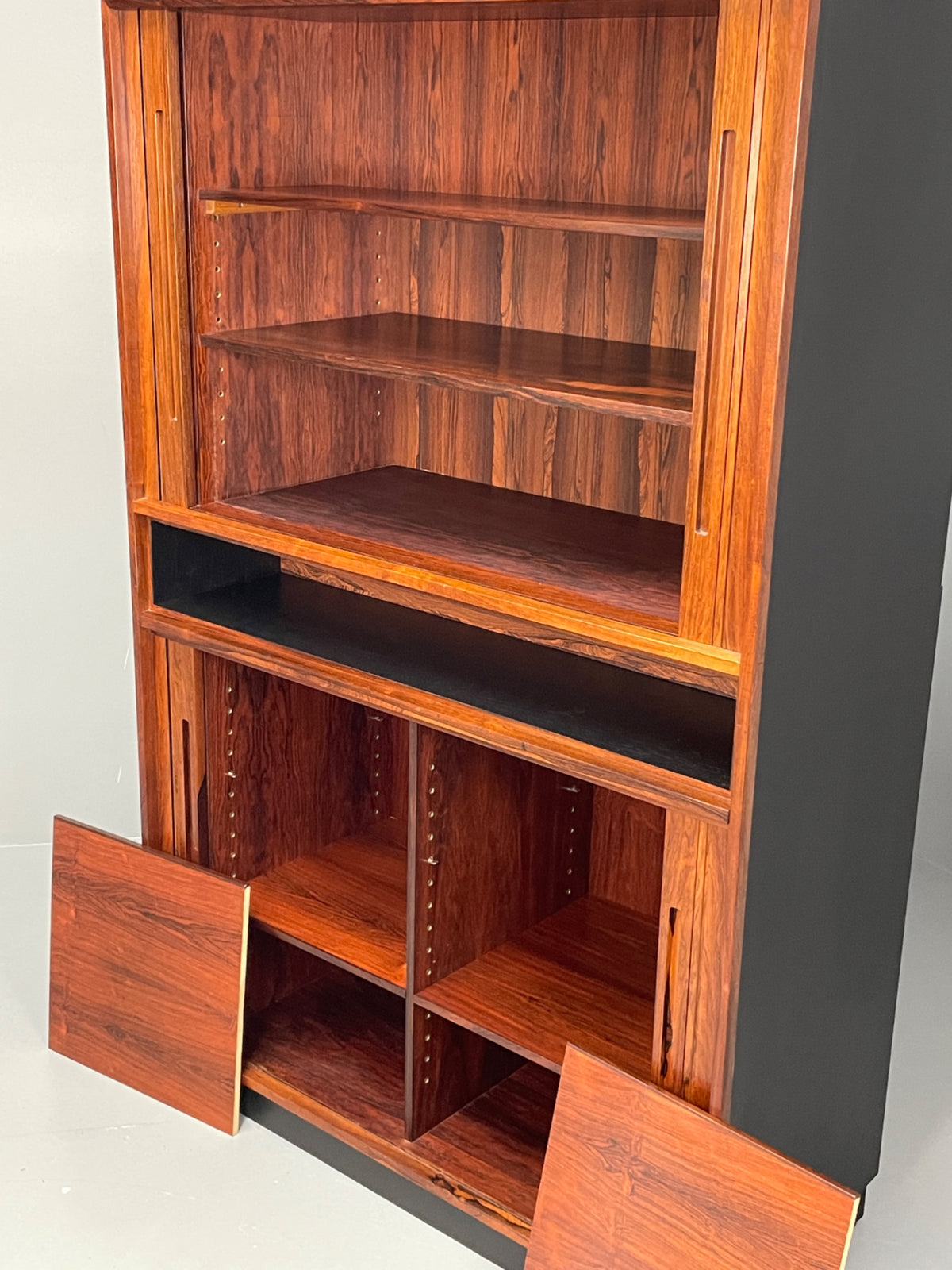 Vintage Danish Wall Unit Mid Century 1960s Tambour Shelving Cabinet Retro 13101