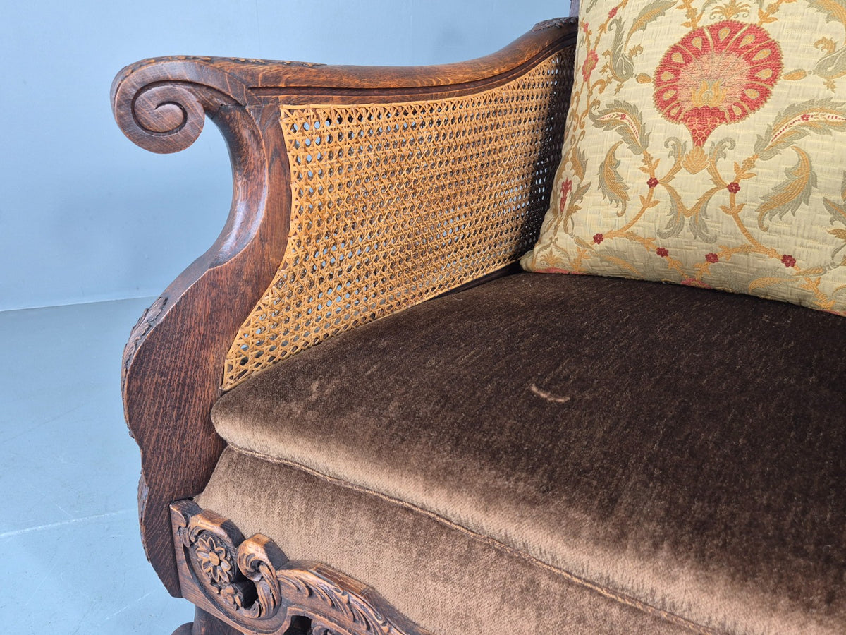 Vintage Danish Oak Lounge Chair Antique Bergere Carving Baroque 1920s EB12677