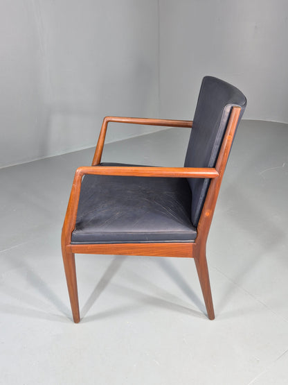 Vintage Mid Century Teak Armchair Blue Leather 1960s Retro EB11908