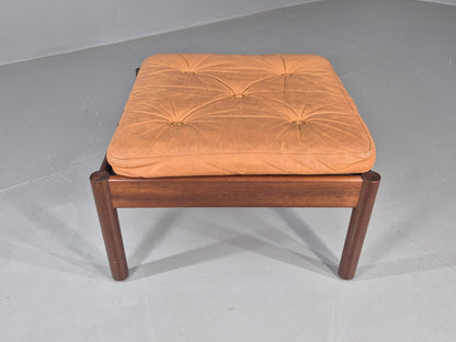 Vintage Danish Mid Century Footstool Leather upholstered Hard Wood Frame EB12009