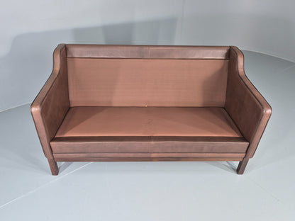 Vintage 2 Seater Sofa Mogens Hansen Brown Leather 80s Retro Mid Century EB12384