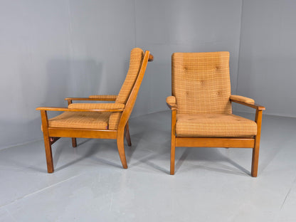 2 Vintage 1960s Lounge Chairs Beech and Orange Cintique Retro MCM  EB11930