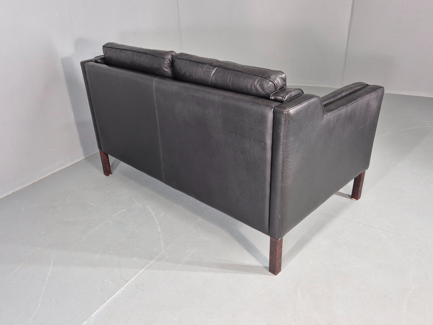 Vintage Stouby 2 Seater Sofa Black Leather 1980s Quality Mid Century  EB12416