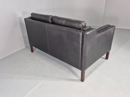 Vintage Stouby 2 Seater Sofa Black Leather 1980s Quality Mid Century  EB12416