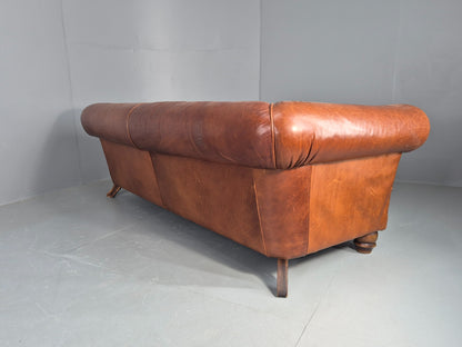Vintage 3 Seat Leather Sofa Classic Chesterfield Style Roll Top Retro EB12789