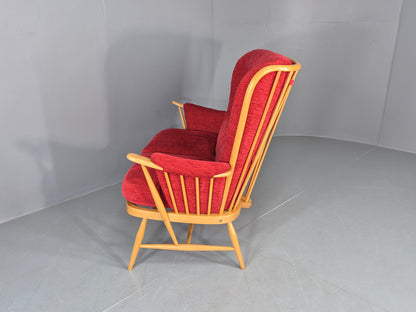Vintage Ercol Evergreen 2 seater Sofa Red Chenille Upholstery  EB12860