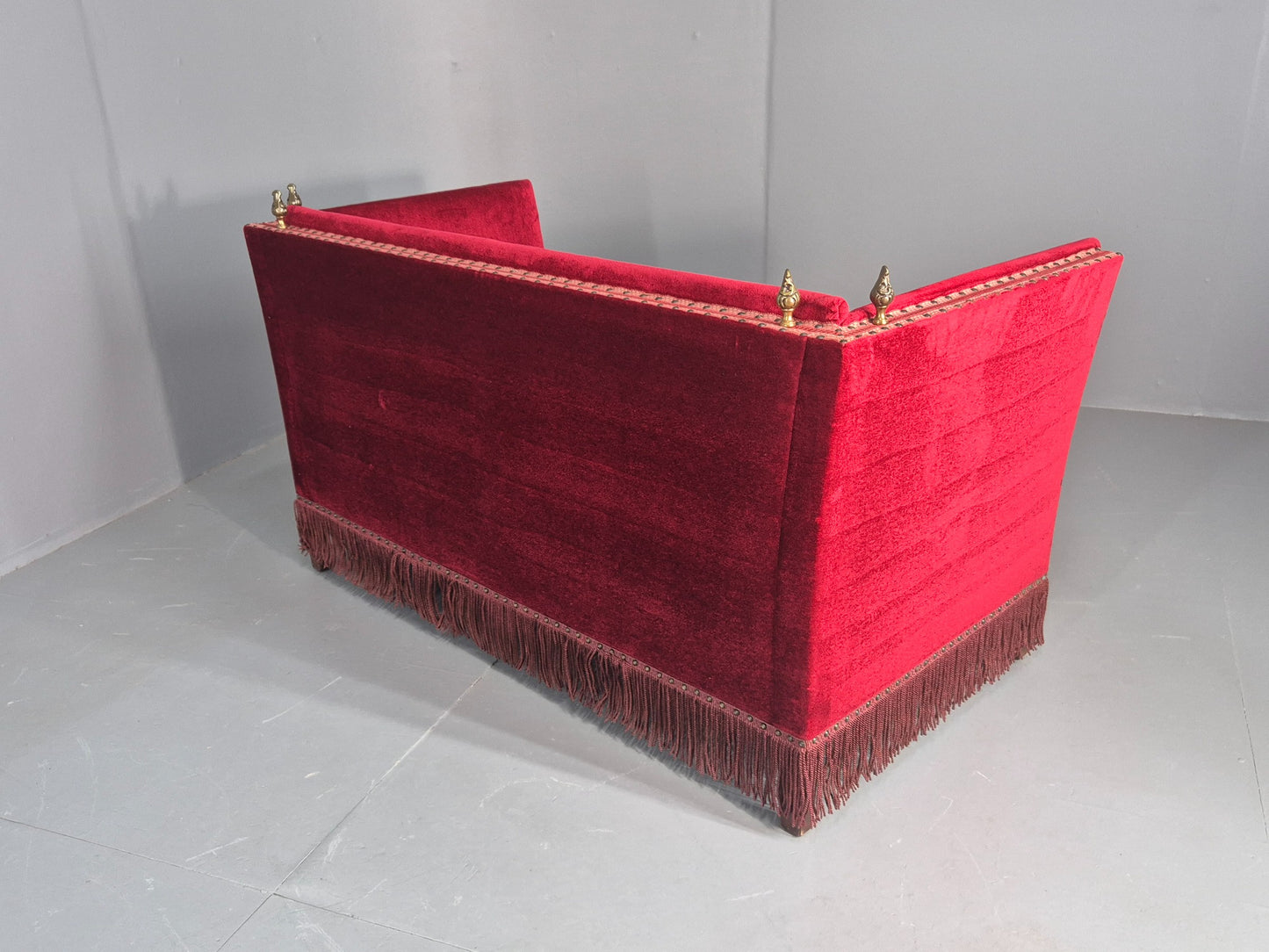 Vintage Danish 2 Seater Sofa Knole Style Red 1950s Tassels Drop End EB12720