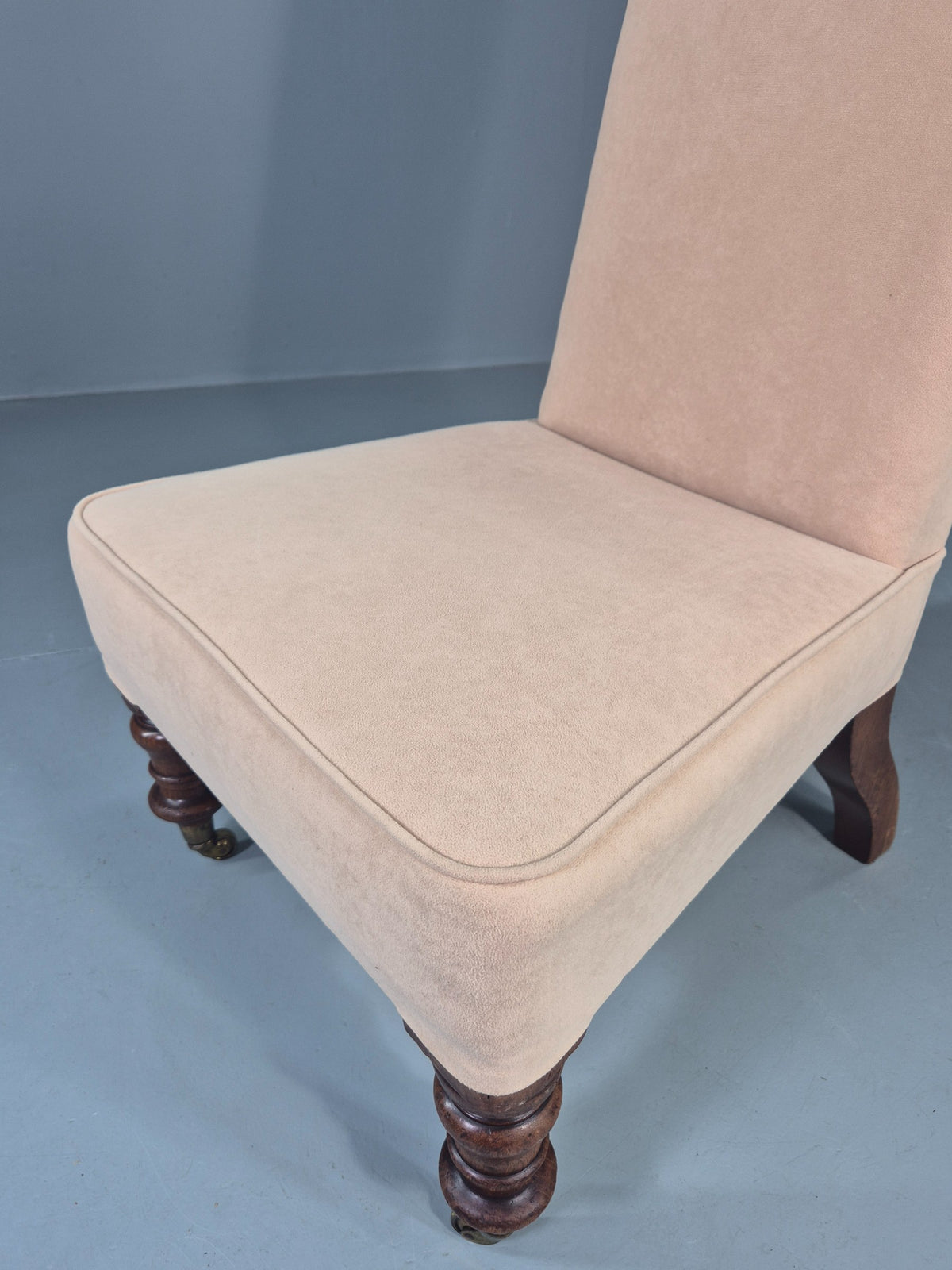 Vintage Slipper Chair Edwardian Antique Cream Cotton Oak Frame EB13125
