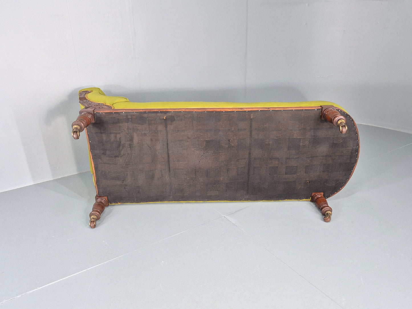 Edwardian Antique Chaise Lounge Green Velvet Velour Oak Frame  EB12458