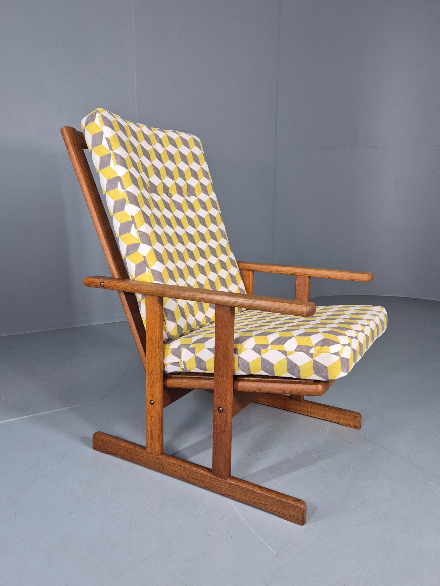 Vintage Mid Century Oak Lounge Chair Jorgan Baekmark Design New Upholstery 12042