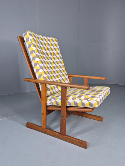 Vintage Mid Century Oak Lounge Chair Jorgan Baekmark Design New Upholstery 12042