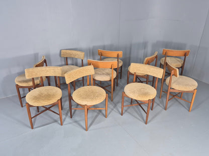10 Vintage G Plan Dining Chairs Circle Seat Model Teak Frames Chenille EB12027