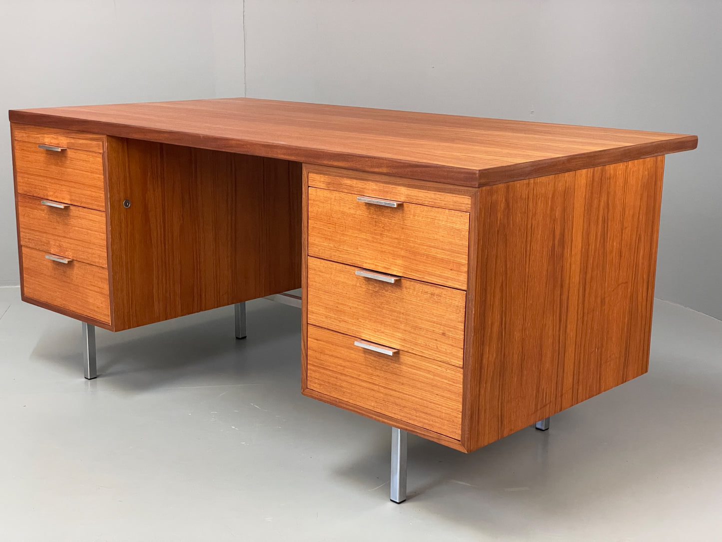 Vintage Teak Executive Desk Mid Century 1960s Drawers Chrome Retro EB12896
