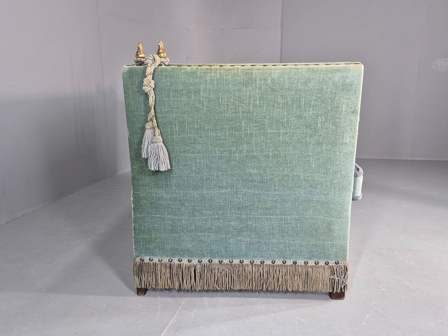 Vintage Danish Knole Sofa 2 Seater Blue Velour Floral Cream Cushions EB12748