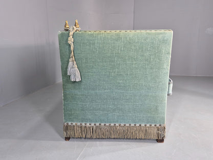 Vintage Danish Knole Sofa 2 Seater Blue Velour Floral Cream Cushions EB12748
