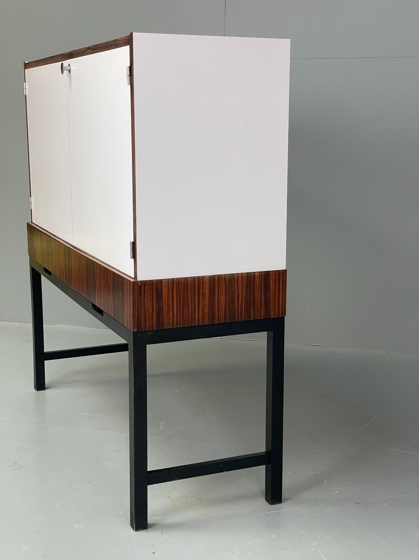 Vintage Cabinet White Formica Darkwood Retro 1960s Shelving Mid Century EB12517