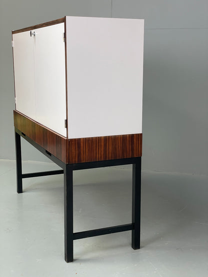 Vintage Cabinet White Formica Darkwood Retro 1960s Shelving Mid Century EB12517
