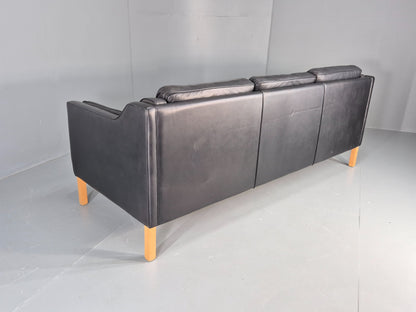 Vintage Danish 3 Seat Sofa Black Leather Danish  Mogensen 1980s Retro EB12406