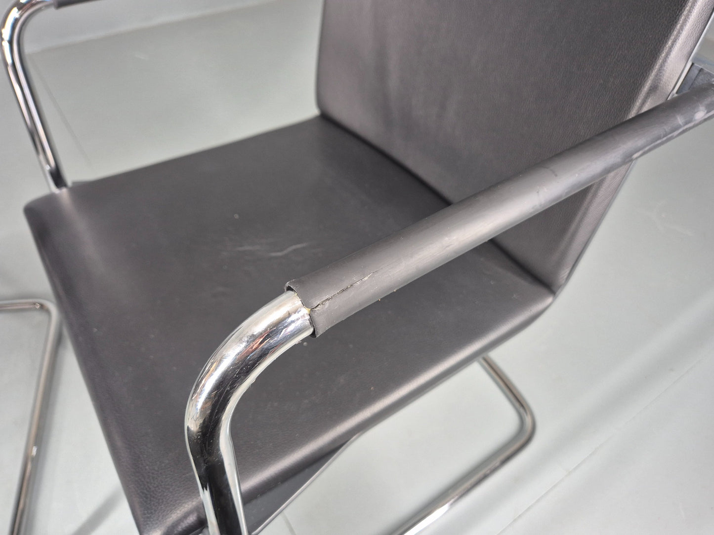 3 Vintage Stacking Chairs Wilkhahn Chrome Cantilever Frames Leather chairs EB12270