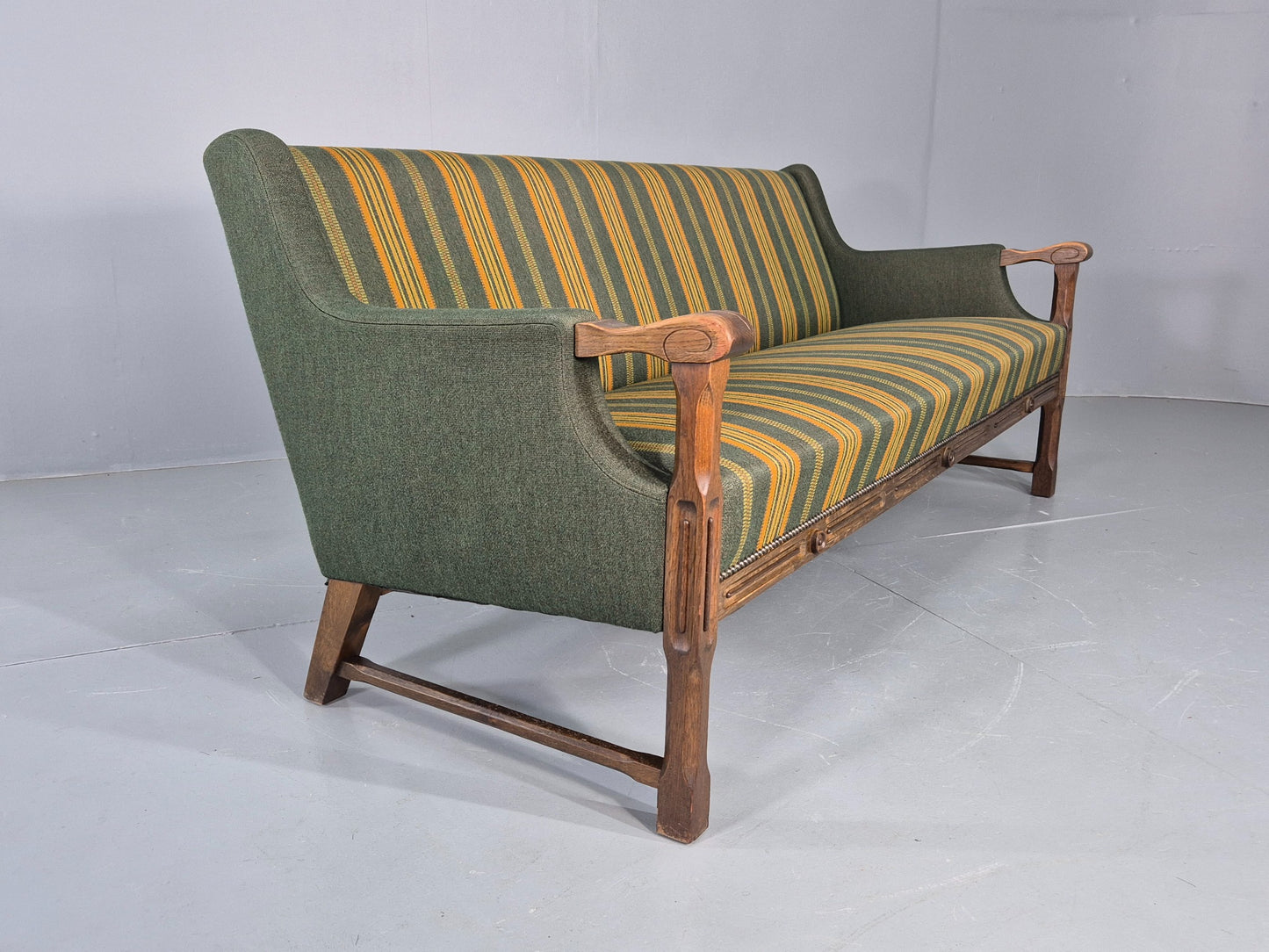 Vintage 3 seater Sofa Danish Design Green Wool Cloth 1970s Retro EB12758