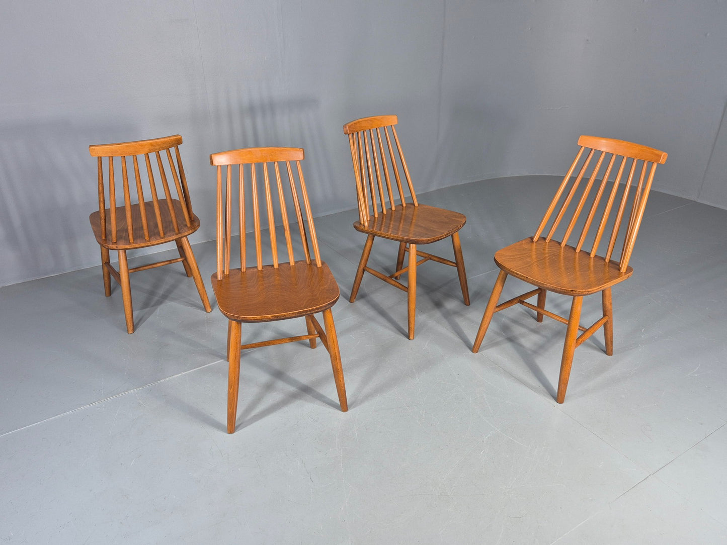 4 Vintage 1970s Retro Dining Chairs Scandinavian Stick Back Design EB12257