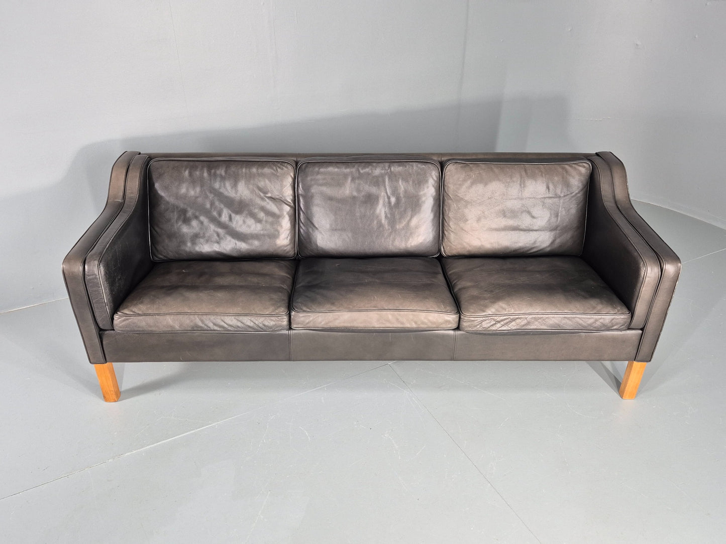 Vintage 3 Seater Sofa Danish Mid Century Black Leather 1970s Retro  EB11628