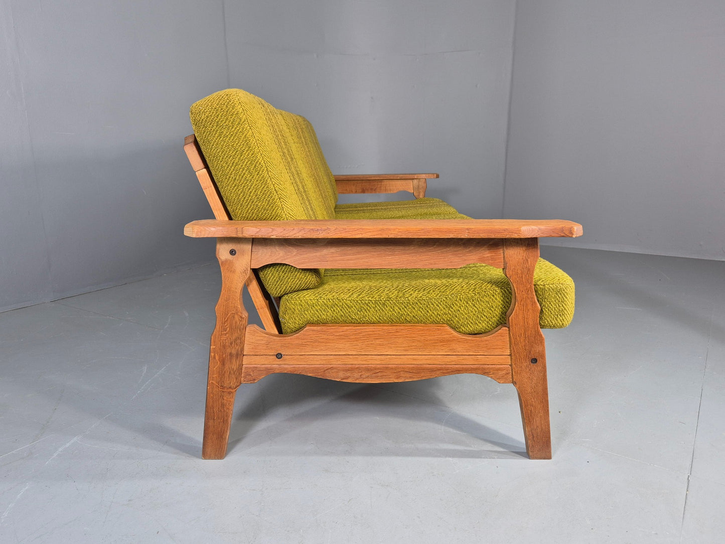 Vintage Danish 3 seater Sofa Oak Kjaenulf Green Cushions 1970s Retro EB12781