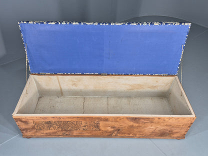 Antique Upholstered Ottoman Striped Pine and Cotton Print Window Seat EB11830
