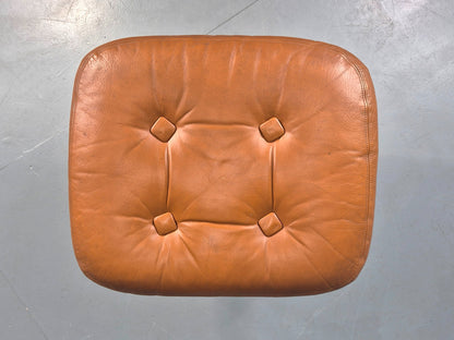 Vintage Danish Mid Century Footstool Tan Leather Swivel Base Retro 1960s EB12151