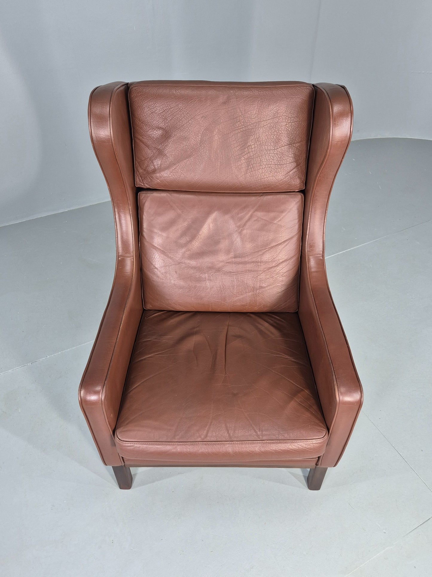 Vintage Lounge Chair Mid Century Danish Brown Leather Wingback Mogensen EB12377