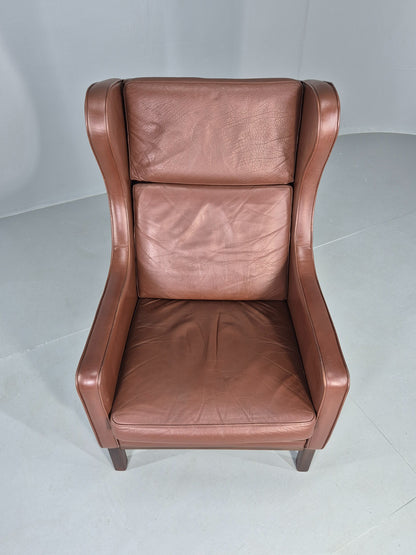 Vintage Lounge Chair Mid Century Danish Brown Leather Wingback Mogensen EB12377