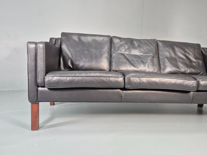 Vintage 3 seater Sofa Mid Century Skippers Black Leather Retro 1970s EB12172