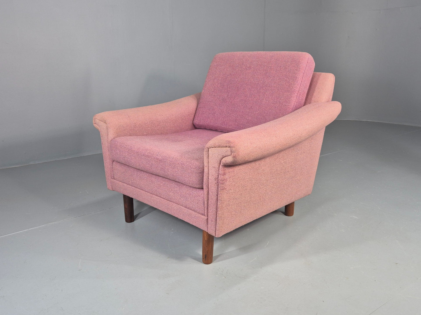 Vintage Danish Armchair Salmon Pink Wool 1960s Mid Century Retro EB12537