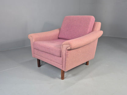Vintage Danish Armchair Salmon Pink Wool 1960s Mid Century Retro EB12537