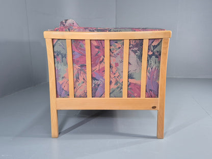 Vintage Stouby 2 Seater Sofa Floral Cotton Print 1980s Retro Beech Ends EB12448