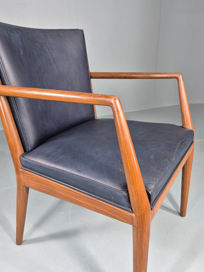 Vintage Mid Century Teak Armchair Blue Leather 1960s Retro  EB11909
