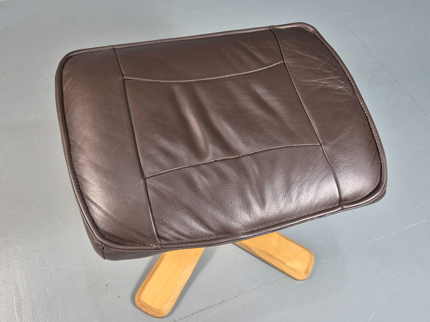 Vintage Brown leather Danish Bentwood footstool 1980s EB07973