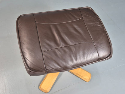 Vintage Brown leather Danish Bentwood footstool 1980s EB07973