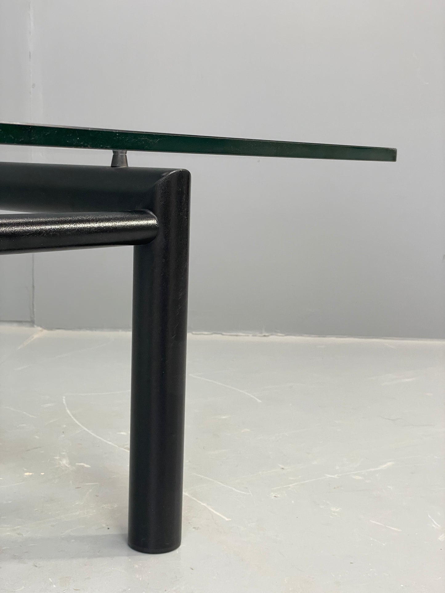 Square Glass Coffee Table Black Steel Frame Le Corbusier Style Modern EB12515
