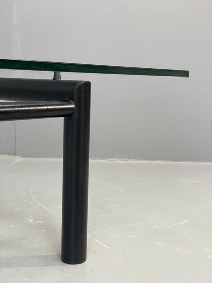 Square Glass Coffee Table Black Steel Frame Le Corbusier Style Modern EB12515