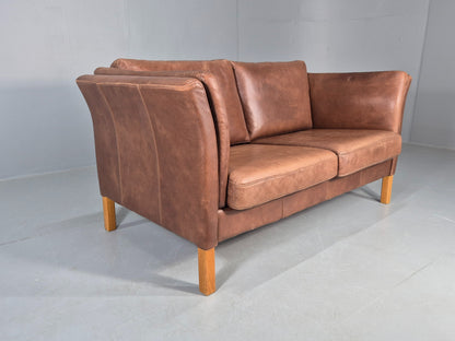 Vintage Mid Century 2 Seater Sofa Danish 1980s Leather Retro EB11636