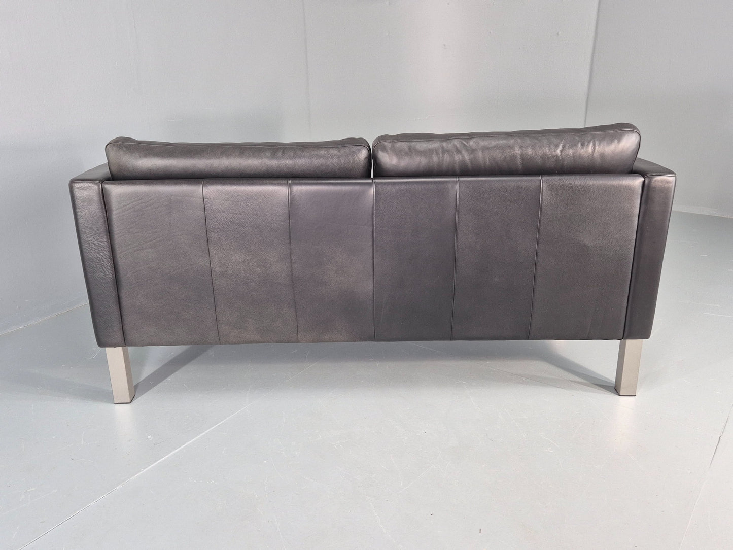 Vintage Stouby 2 Seater Sofa Black Leather 2000s Retro MCM  Quality EB12435