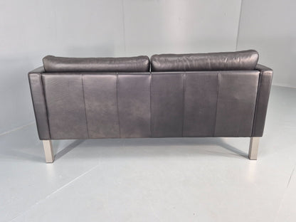 Vintage Stouby 2 Seater Sofa Black Leather 2000s Retro MCM  Quality EB12435