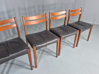 6 Vintage Danish Teak Dining Chairs Mid Century Leather Mogens Kold  EB12650