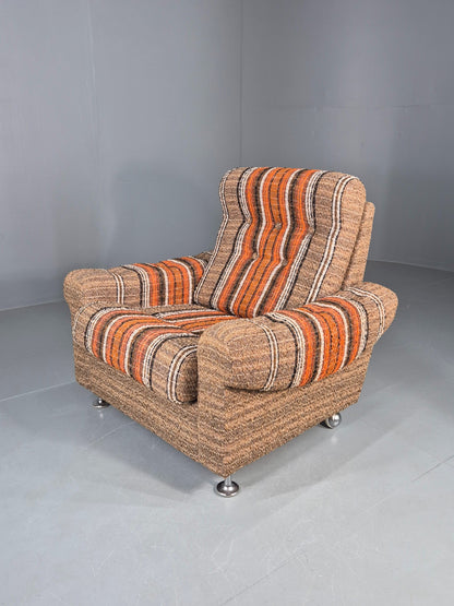 Vintage Retro Lounge Chair 1970s Danish Wool Stripe Upholstery EB12088