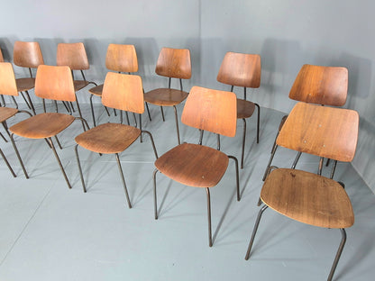 12 Vintage Danish Stacking Industrial Chairs Teak and Steel 1960s Retro EB12402