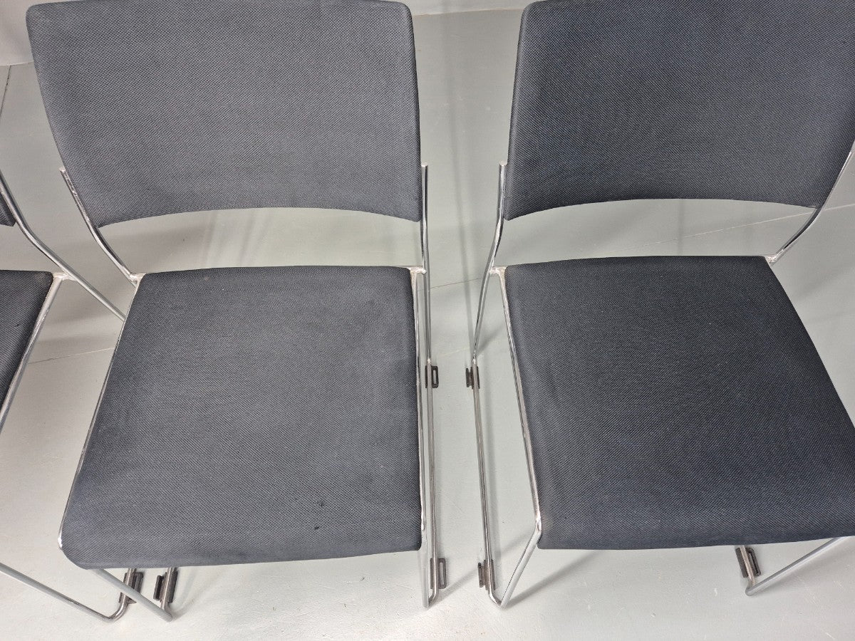 5 Vintage Stacking Chairs Chrome Rod and Black Cloth Brunner Brand EB12003