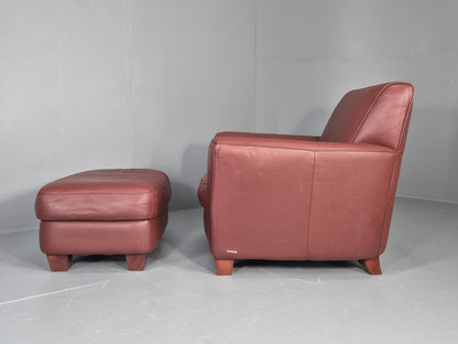 Vintage Natuzzi Chair and Footstool Leather Art Deco Club Style Modern EB12487