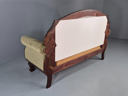 Antique 2 seater Sofa curved back rail Mahogany Exposed Frame 1900s EB12757